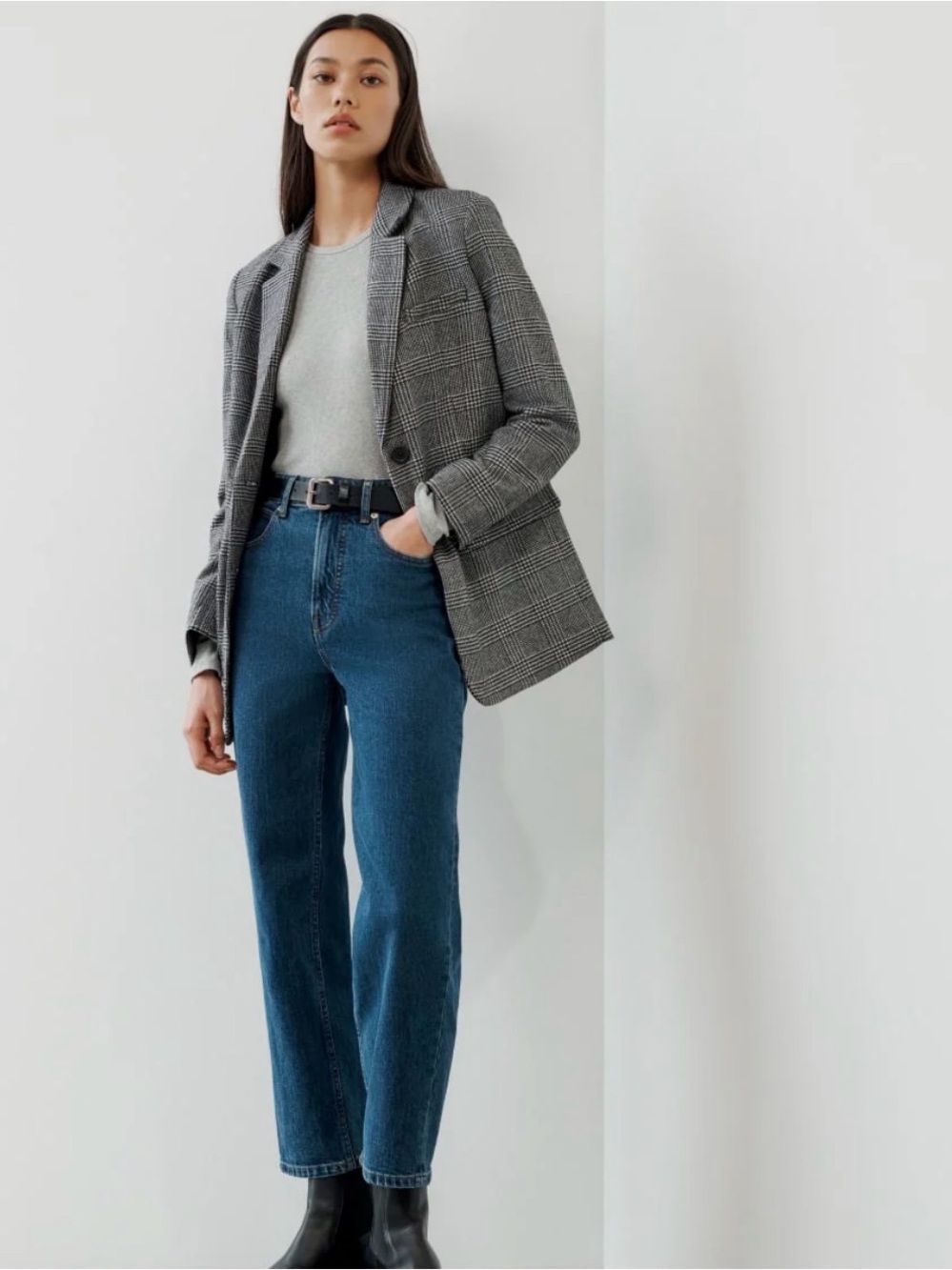 Everlane Oversized Blazer in Gray Plaid